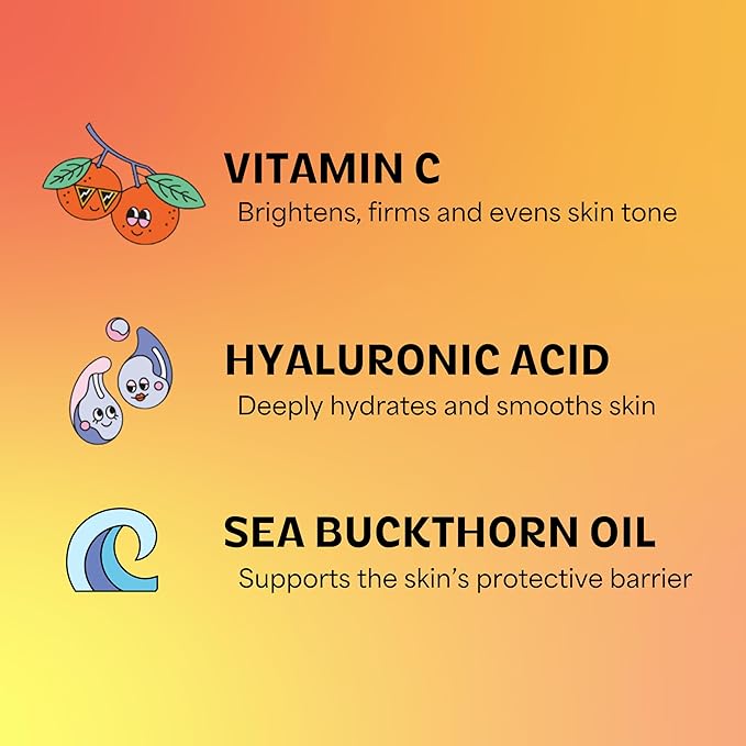 InstaNatural BESTIES Gentle Teen Face Serum | with Vitamin C, Hyaluronic Acid, Sea Buckthorn Oil | for Uneven Tone, Hydration, Smoothness | Simple Skincare for Healthy Skin (for All Skin Types)