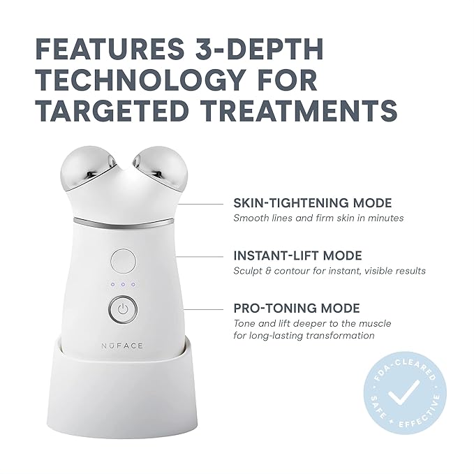 NuFACE Trinity+ Microcurrent Facial Device Kit - FDA Cleared Face Sculpting & Neck Tightening Device to Contour Cheeks & Brows + Microcurrent Gel Activator & Silk Creme - Sandy Rose
