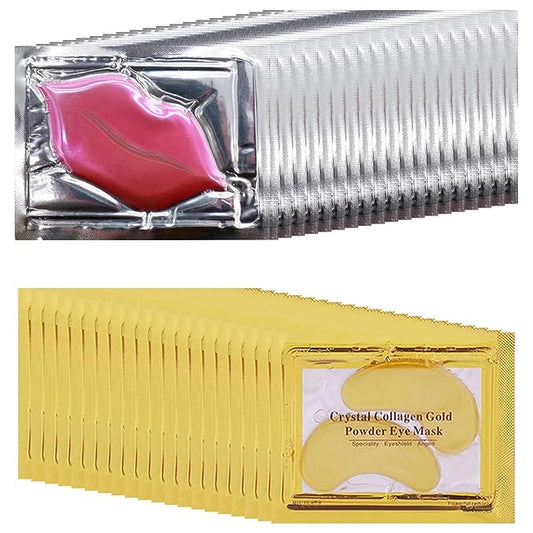 40 Pairs Eye Mask & Lip Mask, Moisturizing Lip Masks, 24K Gold Gel Crystal Collagen Under Eye Patches for Dark Circles, Wrinkles, Eye Bags and Fine Lines