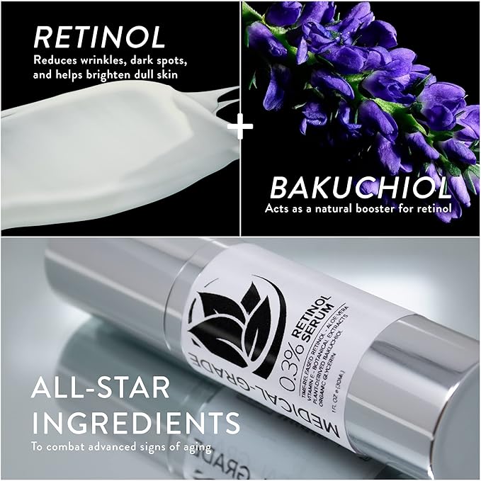 Microderm GLO - Age Defying 0.3% Retinol Serum, Anti-Aging Dark Spot Remover for Face, Fine Lines & Wrinkle Pore Minimizer, with Vitamin E & Natural Botanicals, 1 Oz Bottle