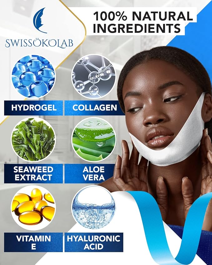 SWISSÖKOLAB Double Chin Reducer V Line Lifting Mask + Under Eye Patches For Puffy Eyes 24k Gold Eye Mask For Dark Circles