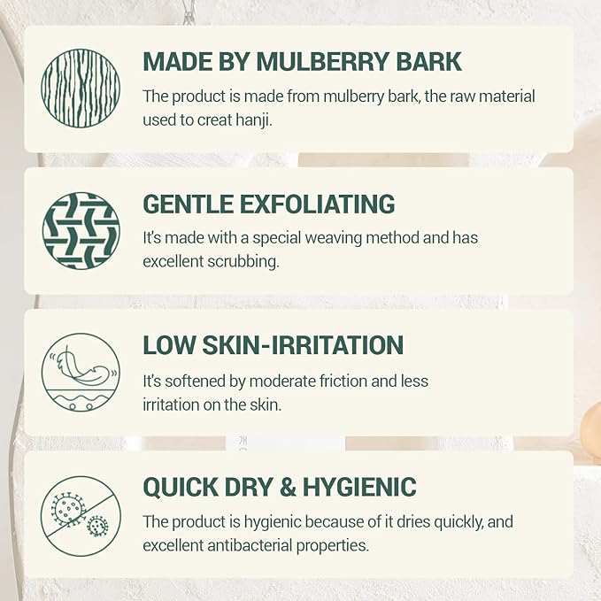Korean Exfoliating Washcloth Towel 2Pcs, Hanji Bath Washcloths Mitt Scrub Body Washcloth Glove, Skin Irritation Free Korean Mulberry Bark, Reusable Soft and Gentle Scrubbing