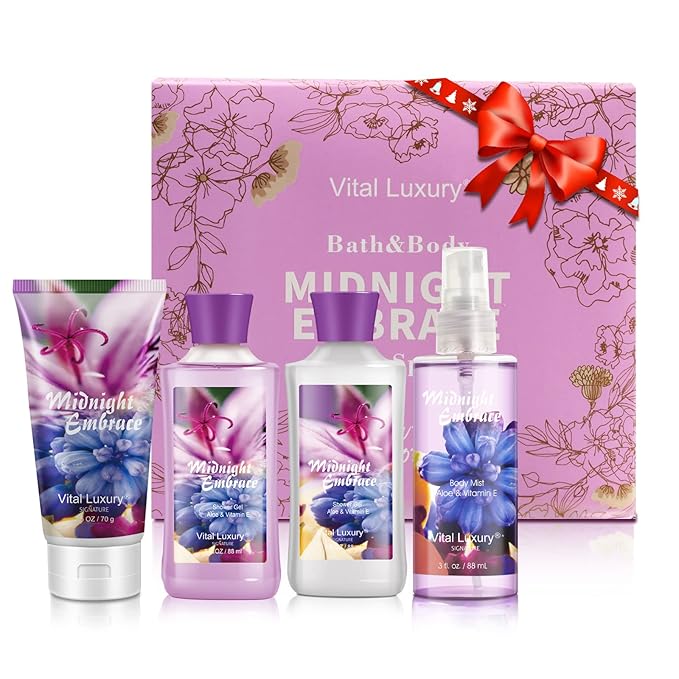 Midnight Embrace Bath & Body Kit, 3 Fl Oz, Ideal Skincare Gift Home Spa Set, Includes Body Lotion, Shower Gel, Body Cream, and Fragrance Mist, Birthday Mother's Day Gifts