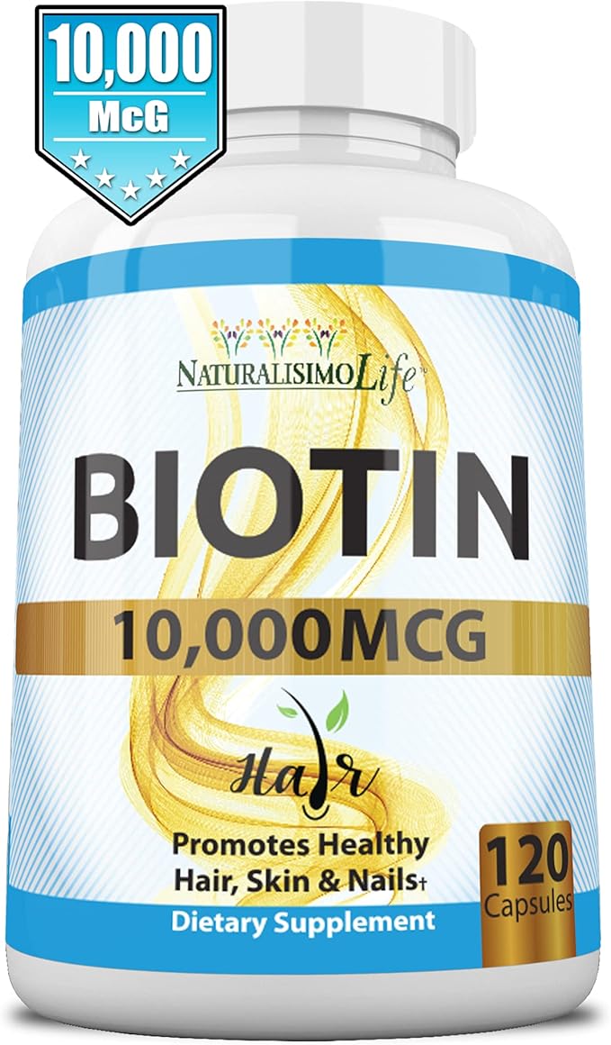 Biotin 10,000 mcg High Potency - Natural Hair, Skin, Nail & Metabolism 120 Capsules