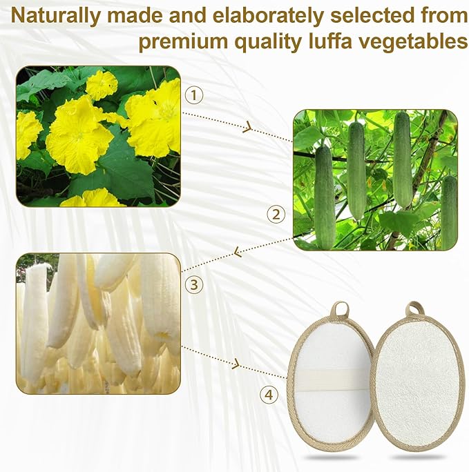 Loofah Exfoliating Body Scrubber (2 Pack), Natural Body Scrubbers for Shower Exfoliator, 100% Natural Lufa Bath Scrub Loofa Sponge Pad, Large Lufas for Men and Women Loufa Biodegradable Luffa Beige