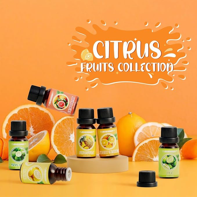 Citrus Essential Oils Set, ARVIDSSON Fresh Fruit Essential Oil for Diffuser, Premium Fragrance Oils, Grapefruit, Bergamot, Sweet Orange, Lemon, Lime, Pineapple, Citrus Scented Oils Gift Set