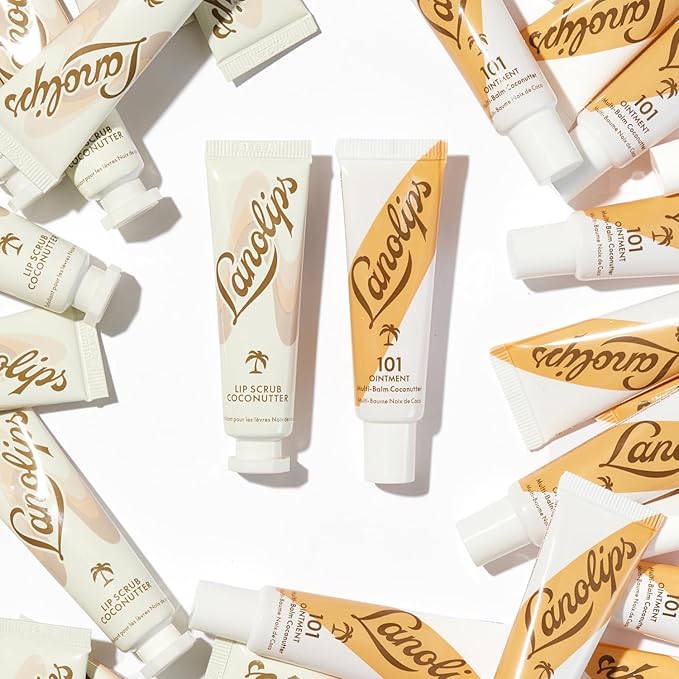 Lanolips Lip Scrub - Natural Lip Exfoliator Made with Lanolin, Vitamin E & Finely Ground Coconut Shells - Gentle Sugar Scrub for Healthy, Soft Lips - Coconutter (.35 oz)