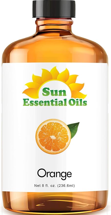 Sun Essential Oils - Sweet Orange Essential Oil 8 oz with Dropper for Diffusers, Hair, Skin Care, Aromatherapy Massage, Candle, Soap, Lotion & Cleaning Products Making, Citrus Scent for Home
