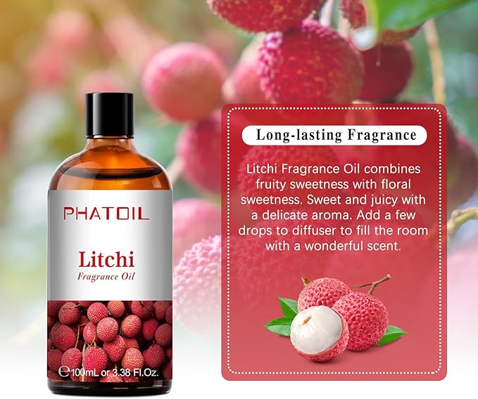 3.38FL.OZ Litchi Fragrance Oils for Aromatherapy, Essential Oils for Diffusers for Home, Perfect for Diffuser, Yoga, Skin Care, DIY Candle and Soap Making - 100ml