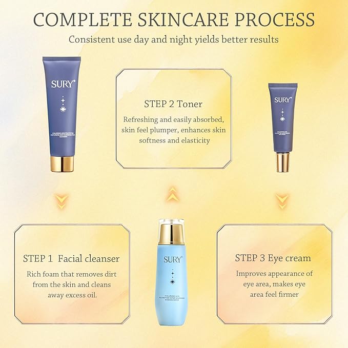6-pcs Anti-Aging Skin Care Set Gentle Skin | Complete Skincare Process Beauty Skin Care Kit Gift Sets & Kits with Cleanser, Toner, Lotion, Essence, Face Cream, Eye Cream for Women Girl Gifts