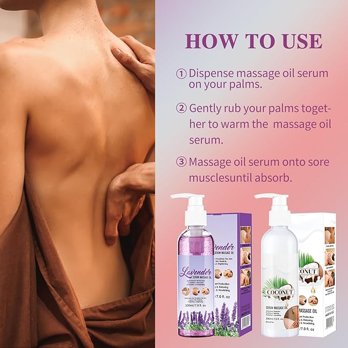 Body Massage Oil Serum, Joint Massage Oil Serum, Lavender & Coconut Massage Gel Refreshing Non-Greasy Moisturizing Body Oil Serum for Men & Women 7 fl.oz X 2