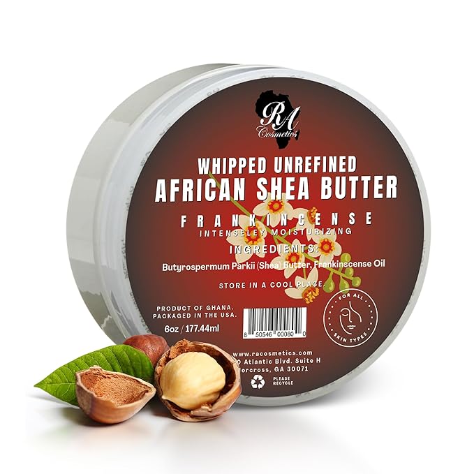 RA COSMETICS Whipped Shea Butter Frankincense - 6oz | 100% Pure & Natural African Shea Butter for Men & Women - Handcrafted Moisturizer with Essential Vitamins for Softer Lips, Healthier Skin & Hair