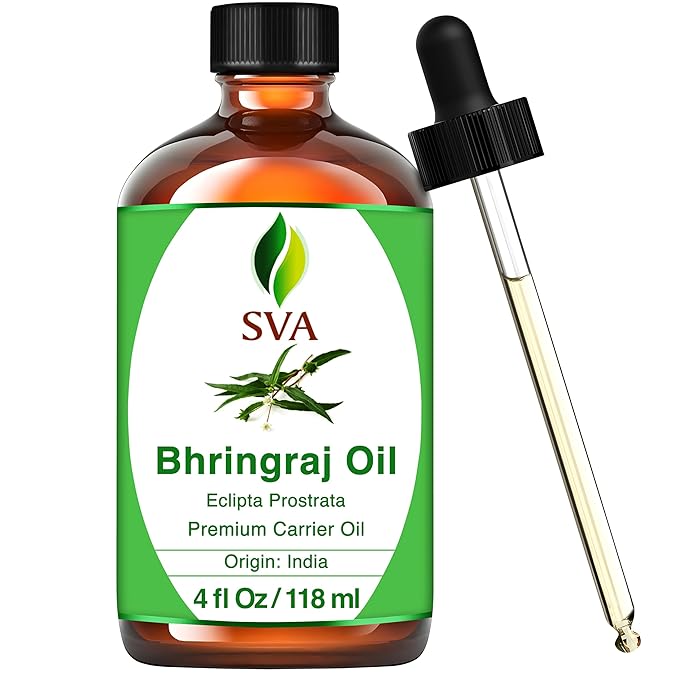 SVA Bhringraj Premium Carrier Oil 4oz (118ml) With Dropper for Hair Oiling, Scalp Massage & Skin Care