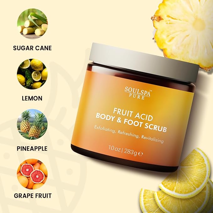 Fruit Acid Body & Foot Scrub - Refreshing Exfoliating Body Scrub for Radiant Skin, 10 oz