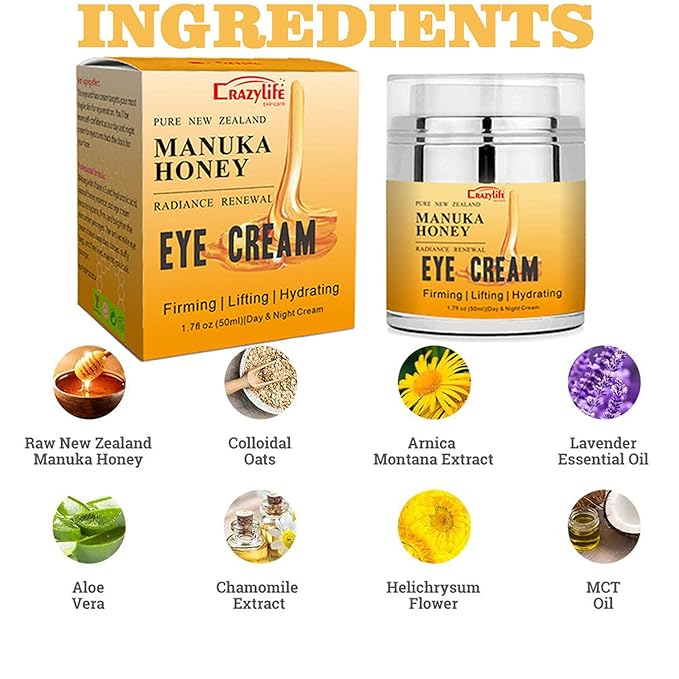 Manuka Honey Eye Cream Anti-aging Eye Cream Anti-wrinkle Under Eye Cream Fades Fine Lines Lifting and Firming Improve Dark Circles and Puffiness