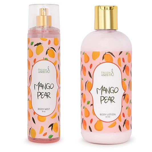 Home Spa Gift 10oz Deep Moisturizing Fragrance Body Lotion & 8 oz. Fine Fragrance Body Mist Set Luxury Self-Care Combo for Women and Girls (Mango Pear) Mother’s Day Gift for Mom