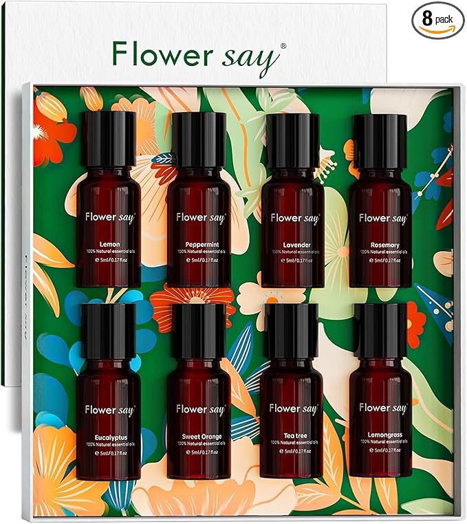 Essential Oils Set – 100% Pure Natural Aromatherapy Oils for Diffuser, Humidifier, Massage – 8 Pack Gift Set with Lavender, Peppermint, Tea Tree, Eucalyptus & More