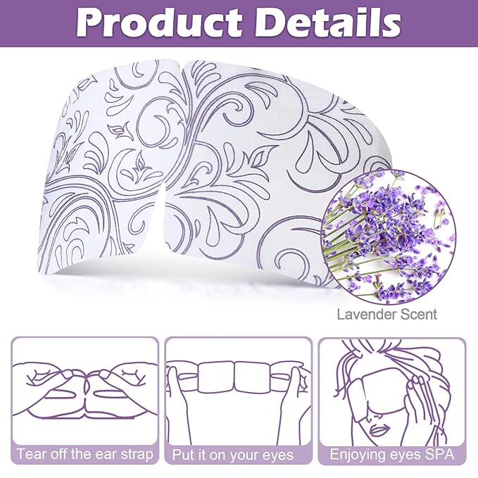 50 Packs Steam Eye Mask for Dry Eyes Spa Warm Sleep Mask Self Heating Disposable Eye Masks for Home Office Travel Eyestrain Relieve(Lavender Scent)