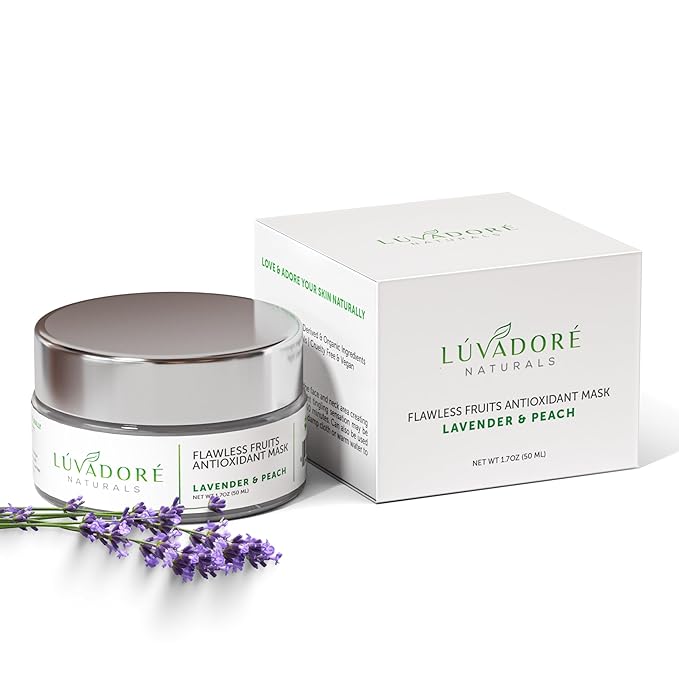 Flawless Fruits Antioxidant Mask – Lavender and Peach Face Masks Skincare Enriched with Red Wine, Green Tea Extracts – Revitalizing CoQ10 Hydrating Face Mask Improves Elasticity