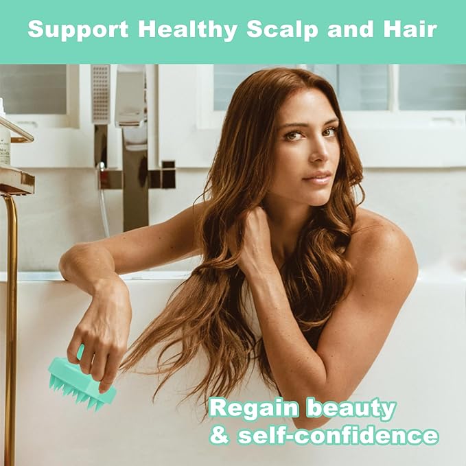 Scalp Massager Shampoo Brush with Gentle Silicone Bristles for Scalp Care, Gentle Silicone Scalp Massager Shampoo Brush for Dandruff Removal, Green