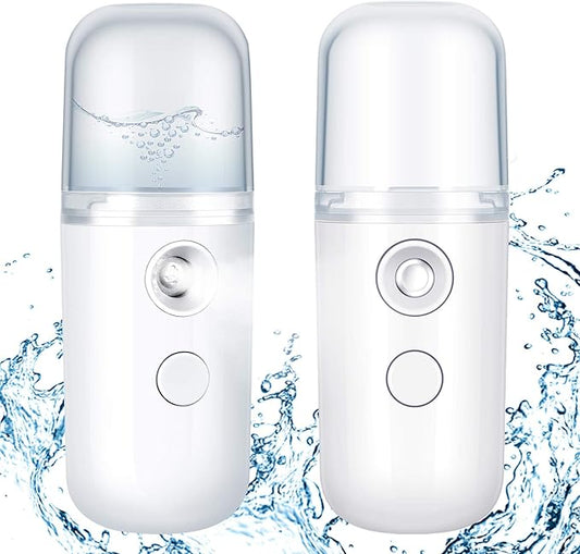 Honoson 2 Pieces Nano Facial Mister 30 ml Mini Face Humidifier Portable Facial Sprayer USB Rechargeable Handy Skin Care Machine for Face Hydrating, Daily Makeup (White)