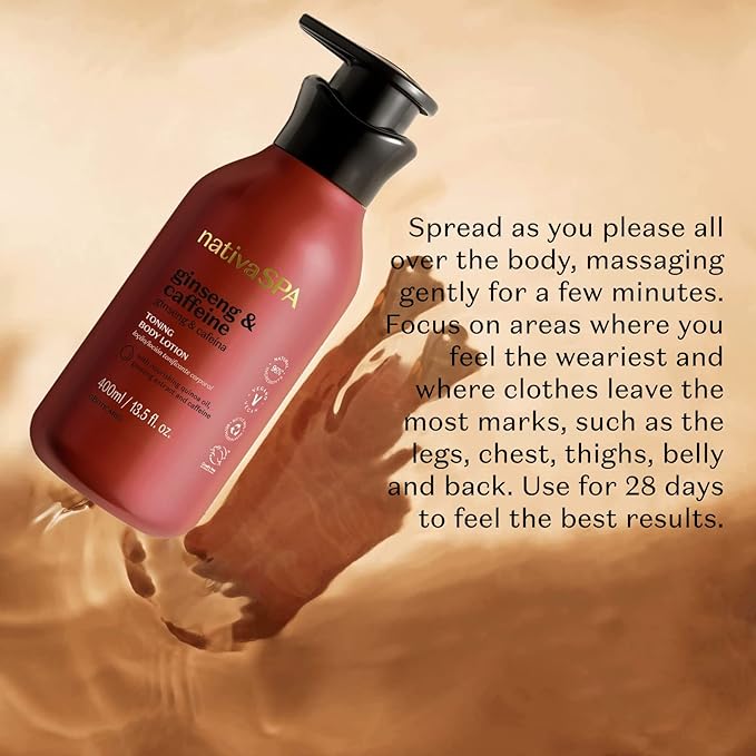 Nativa SPA by O Boticário Ginseng & Caffeine Toning Body Lotion, Fragranced Moisturizer Enriched with Purified Quinoa Drops to Boost Hydration, 13.5 Ounce (400ml)