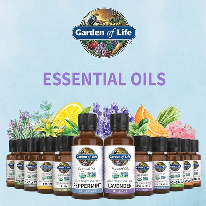 Garden of Life Essential Oil, Lavender 0.5 fl oz (15 mL), 100% USDA Organic & Pure, Clean, Undiluted & Non-GMO - for Diffuser, Aromatherapy, Meditation, Skincare, Sleep - Calming, Relaxing, Soothing