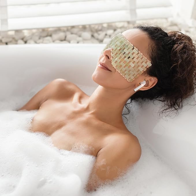 Jade Eye Mask Green Jade Stone Large Facial Cooling Mask Weighted Eye Sleeping Relief Cover for Hot & Cold Therapy to Reduce Wrinkles Headache Migraine Puffiness Migraines Anti-Aging Therapy