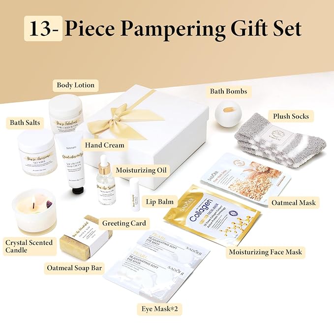 Spa Gifts for Women 13Pcs Mothers Day Gifts Happy Birthday Gift Baskets, Christmas Relaxing Home SPA Kit Bath Set Self Care Package Thank You Box for Mom Her Sister Teacher Friends Friendship