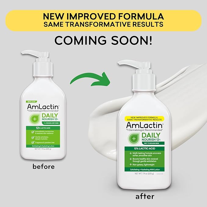 AmLactin Daily Nourish 12% - 14.1 oz Body Lotion with 12% Lactic Acid - Exfoliator and Moisturizer for Dry Skin (Packaging May Vary)