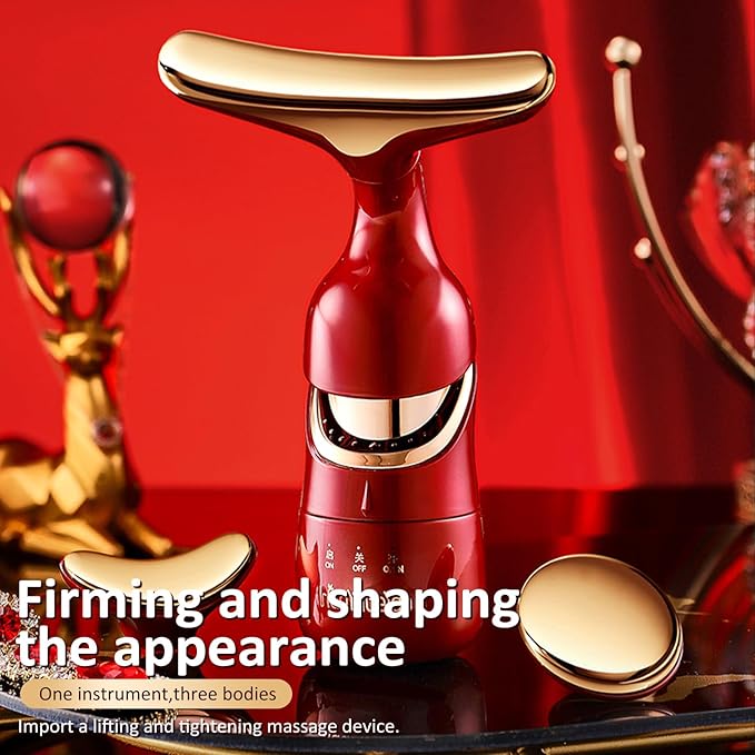 MMRH Firming Wrinkle Beauty Devicer for Facial/Neck/Eye, Multifunctional Vibration Massage Instrument, 3-in-1 Facial Skincare Instrument for Skin Care for Improve,Smooth and Tightening Skin (red)