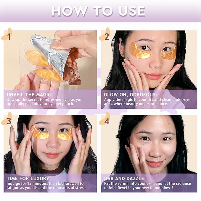 Under Eye Patches,30 Pairs Eye Mask Skin care for Dark Circles, Puffy Eyes, Under eye Bags,Wrinkles,Eye Treatment Skin Care for Men & Women Gift (24K Gold)