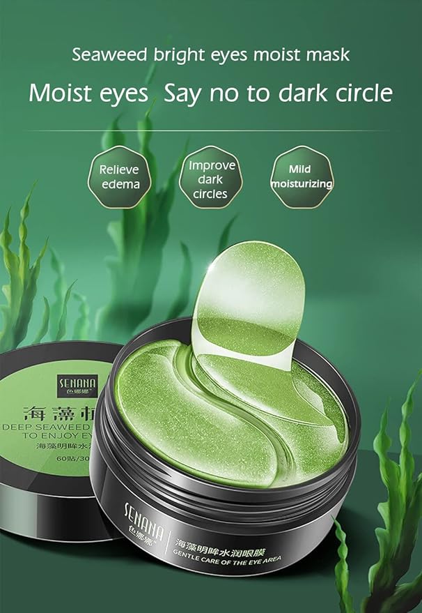 Senana MarinaUnder Eye Masks, Eye Lines And Moisturizing Eye Patches, Moisturizing, Nourishing, Improving Eye Bags, Dark Eye Circles, Under Eye Gel Pads with Collagen Hyaluronic Acid (60 Pieces) (Deep Seaweed Collagen)