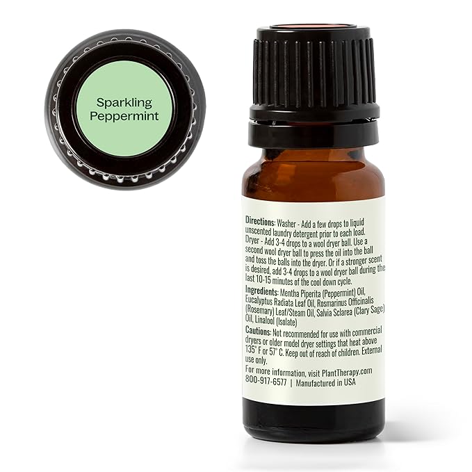 Plant Therapy Sparkling Peppermint Laundry Essential Oil Blend 10 mL (1/3 oz) Pure, Undiluted, Wash Fragrance and Scent Enhancer