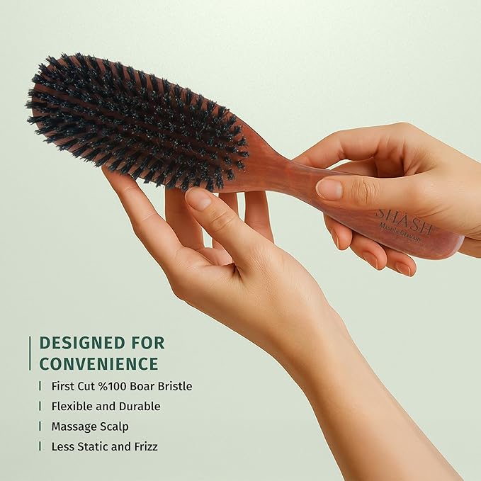 Classic German First Cut 100% Boar Bristle Hair Brush Since 1869 - Conditions Hair, Improves Texture, Exfoliates Scalp