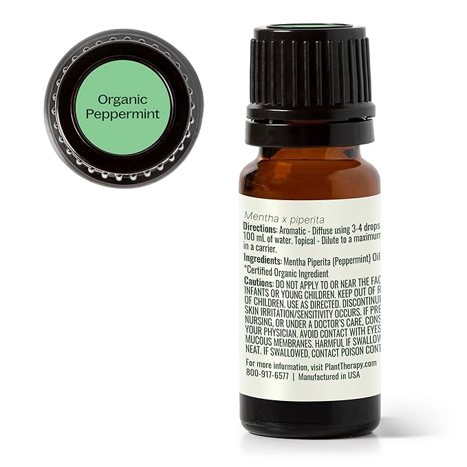 Plant Therapy Organic Peppermint Essential Oil 100% Pure, USDA Certified Organic, Undiluted, Natural Aromatherapy, for Diffuser, Skin, Hair, Therapeutic Grade 10 mL (1/3 oz)