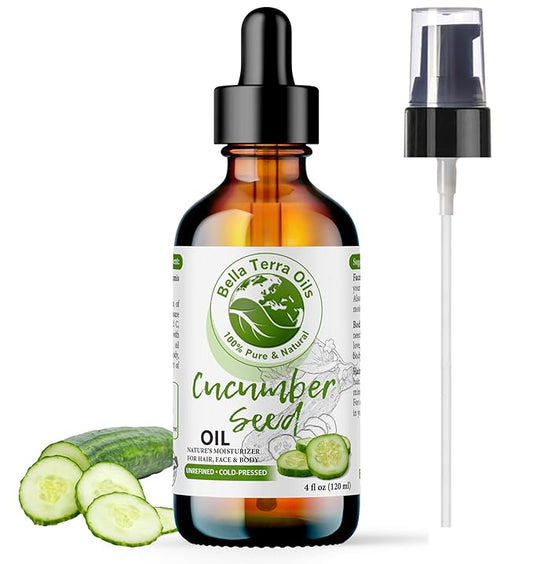 Bella Terra Oils - Cucumber Seed Oil 4oz - A Symphony of Nutrients & Essential Fatty Acids, Cucumber's Gift for Lustrous Skin Brilliance