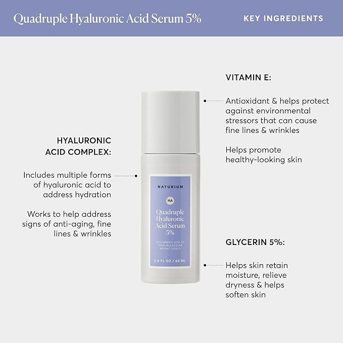 Naturium Quadruple Hyaluronic Acid Serum 5% Jumbo, Hydrating & Plumping Face Serum, Anti-Aging & Moisturizing Skin Care, Fragrance-Free, 2 oz