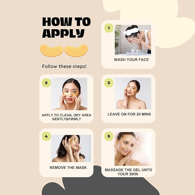 24K Gold Under Eye Patches (20 Pairs) Anti-Aging, Hydrating, Depuffing, Dark Circles, Wrinkles, Collagen & Hyaluronic Acid Eye Masks,Eye Gels Pads, Undereye Bags, Gift, Natural Cruelty-Free