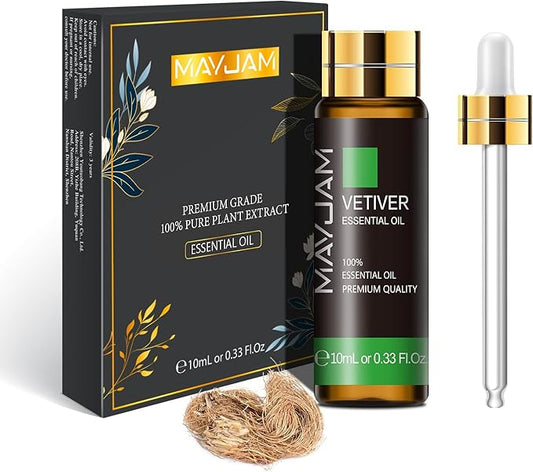 Vetiver Essential Oil, MAYJAM 10ML/0.33FL.OZ Premium Vetiver Oils for Soap Candle Making, Diffuser, Bedroom, Living Room, Office