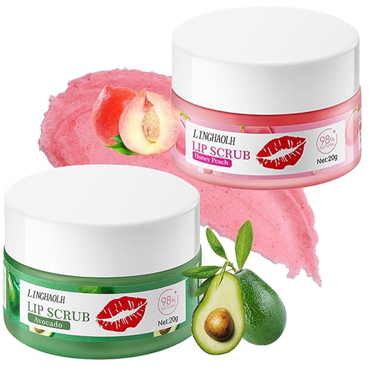 2PCS Lip Scrub Exfoliator,Gentle Lip Scrubber Exfoliator,Lip Exfoliator Scrub for Daily Lip Care,Lip Moisturizer for Nourishing Lip(Peach, Avocado)