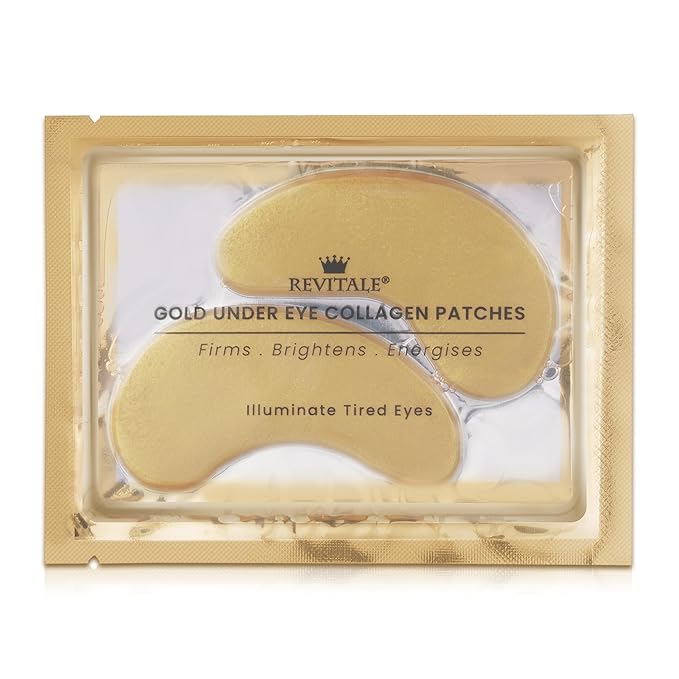 24k Gold Under Eye Collagen Patches, Reduce Puffy Eyes & Dark Circles, Illuminate Tired Eye Masks - Firms, Brightens, Energises (Packets - 10 Pair)