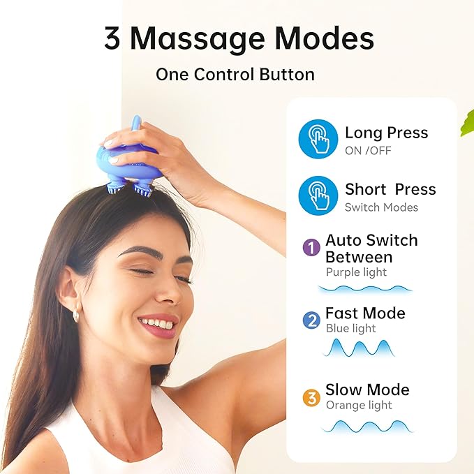 COMFIER Cordless Scalp Massager Hair Growth with 3 kneading Modes,Waterproof Head Massage with 8 Claws for Deep Cleansing,Body Cat Head Scratcher,Gift for Women