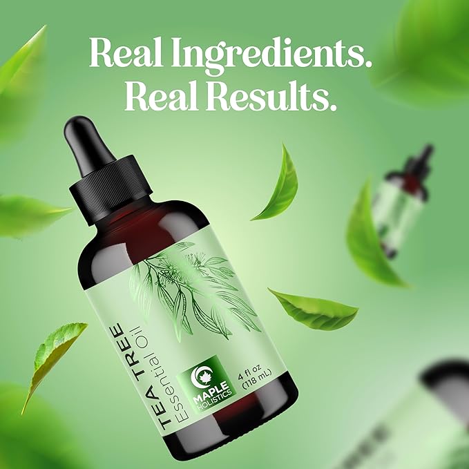 Pure Tea Tree Oil 4oz - Australian Tea Tree Essential Oil for Hair Nails and Skin- Aromatherapy Tea Tree Oil for Skin Dry Scalp Cleanser Nail Cleaner plus Purifying Humidifier and Diffuser Oil