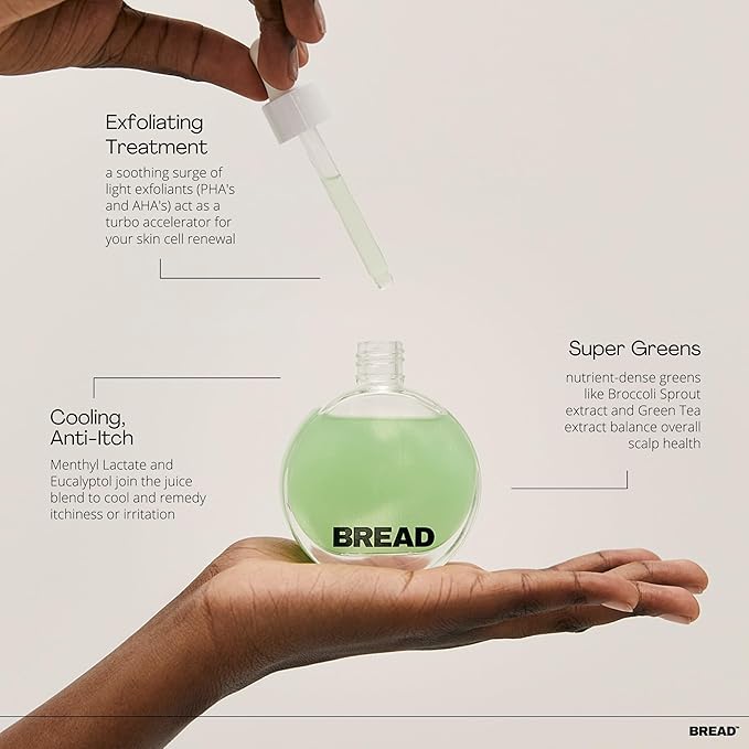 Bread Beauty Scalp Serum Cooling Greens Exfoliating Scalp Treatment | All Hair Types | Colour Safe, Silicone Free, Cruelty-Free, Vegan | 1.7 ounces