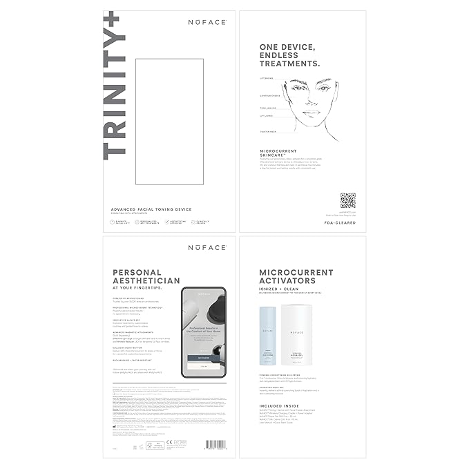 NuFACE TRINITY+ Microcurrent Facial Device Kit - FDA Cleared Face Sculpting & Neck Tightening Device to Contour Cheeks & Brows + Microcurrent Gel Activator & Silk Creme