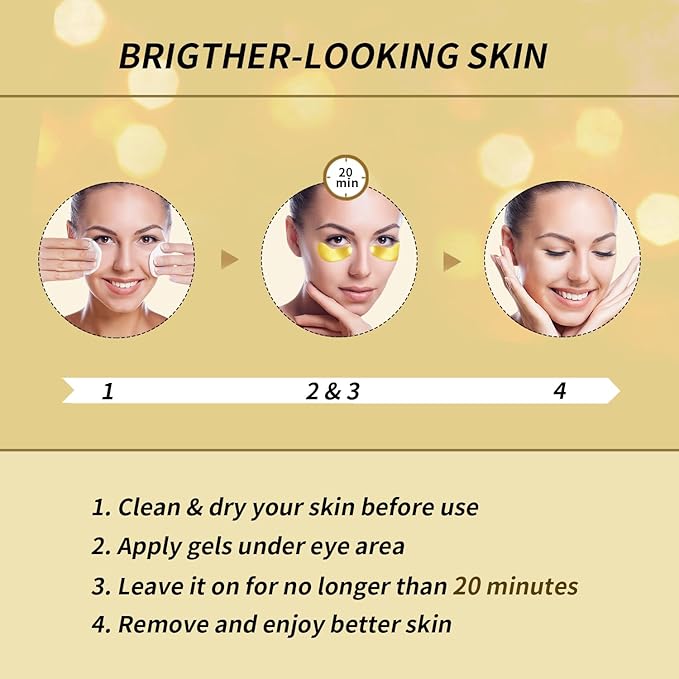 Under Eye Patches - 24 Pairs Gold Under Eye Mask for Puffy Eyes, Dark Circles, Eye Bags, Wrinkles, Collagen Eye Gels with Rejuvenating Treatment, Gifts for Women