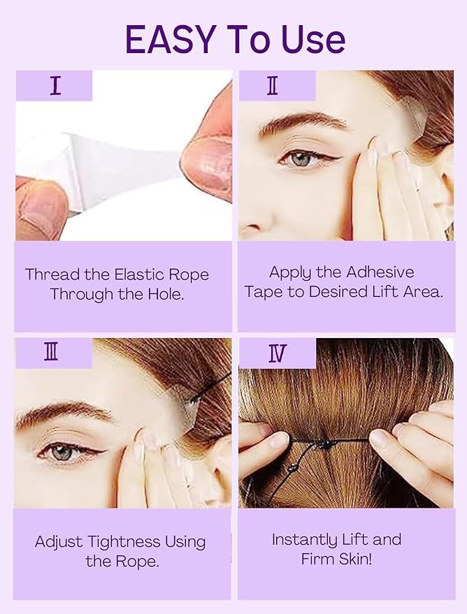 ACADA Neck Tape Lifting Invisible Face Lift Tape for Lifting Sagging Skin Breathable, Strong Adhesive, 80pcs Face Tapes with 8Light Bands