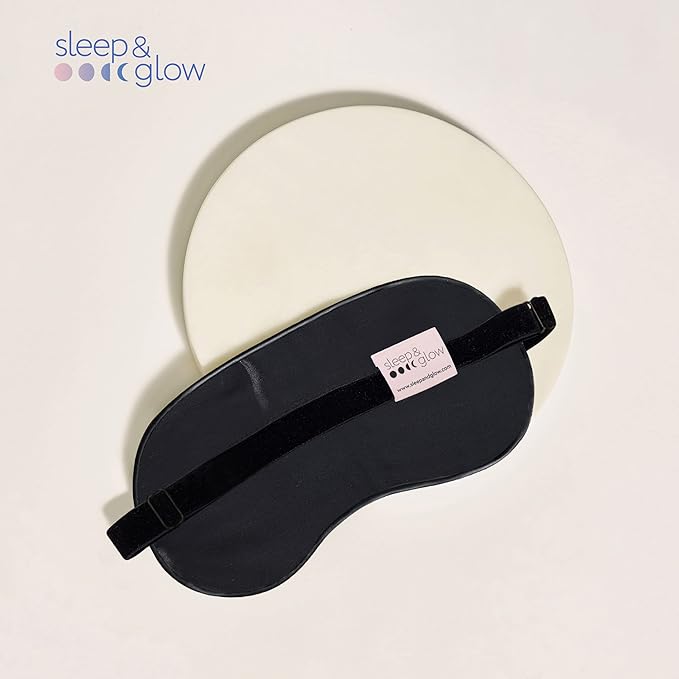 SLEEP & GLOW Silk Sleep Eye Mask Luxury Mulberry 22 Momme 100% Natural Triple Silk Blindfold with Adjustable Strap for Comfortable Sleeping & Face Skin Care (Black)