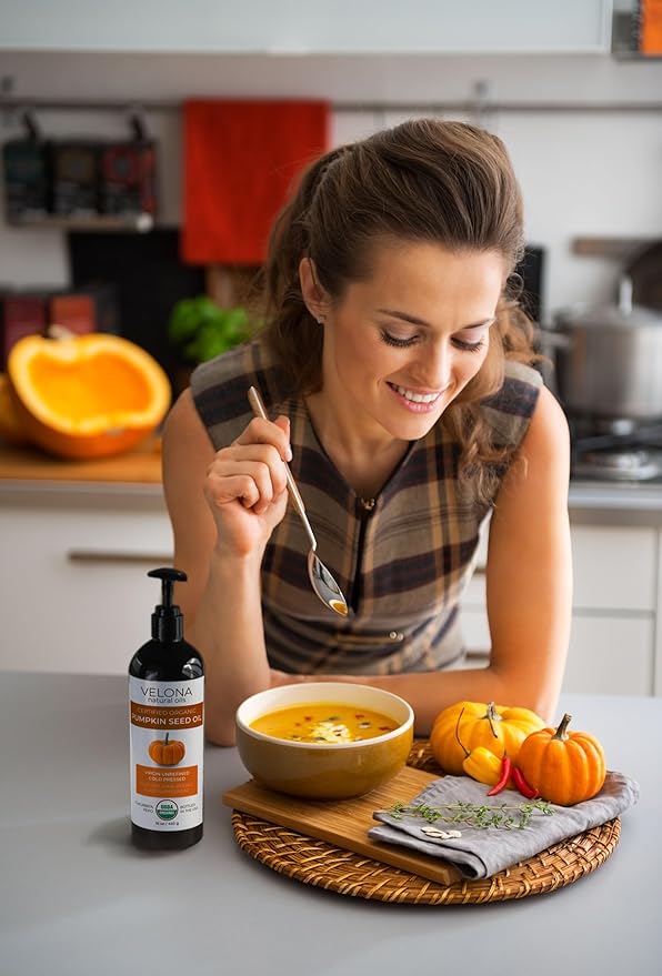 velona Pumpkin Seed Oil USDA Certified Organic - 64 Fl Oz | 100% Pure and Natural Carrier Oil | Unrefined, Cold Pressed | Cooking, Face, Hair, Body & Skin Care | Use Today - Enjoy Result